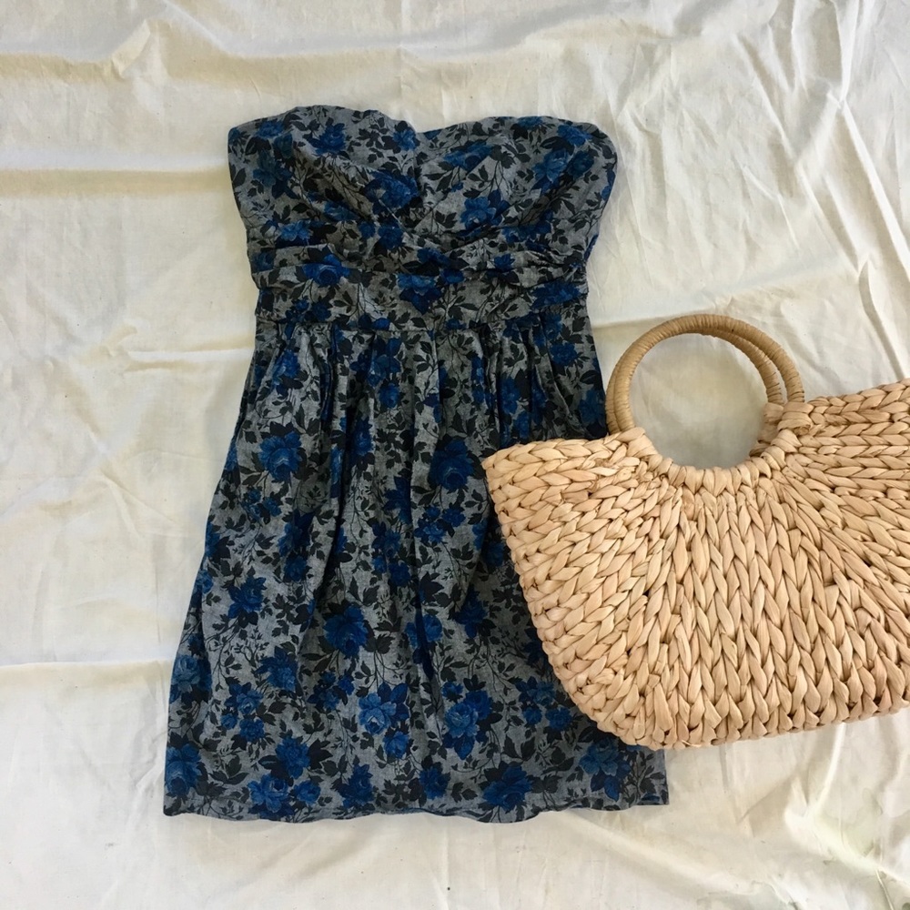 floral strapless mini dress
